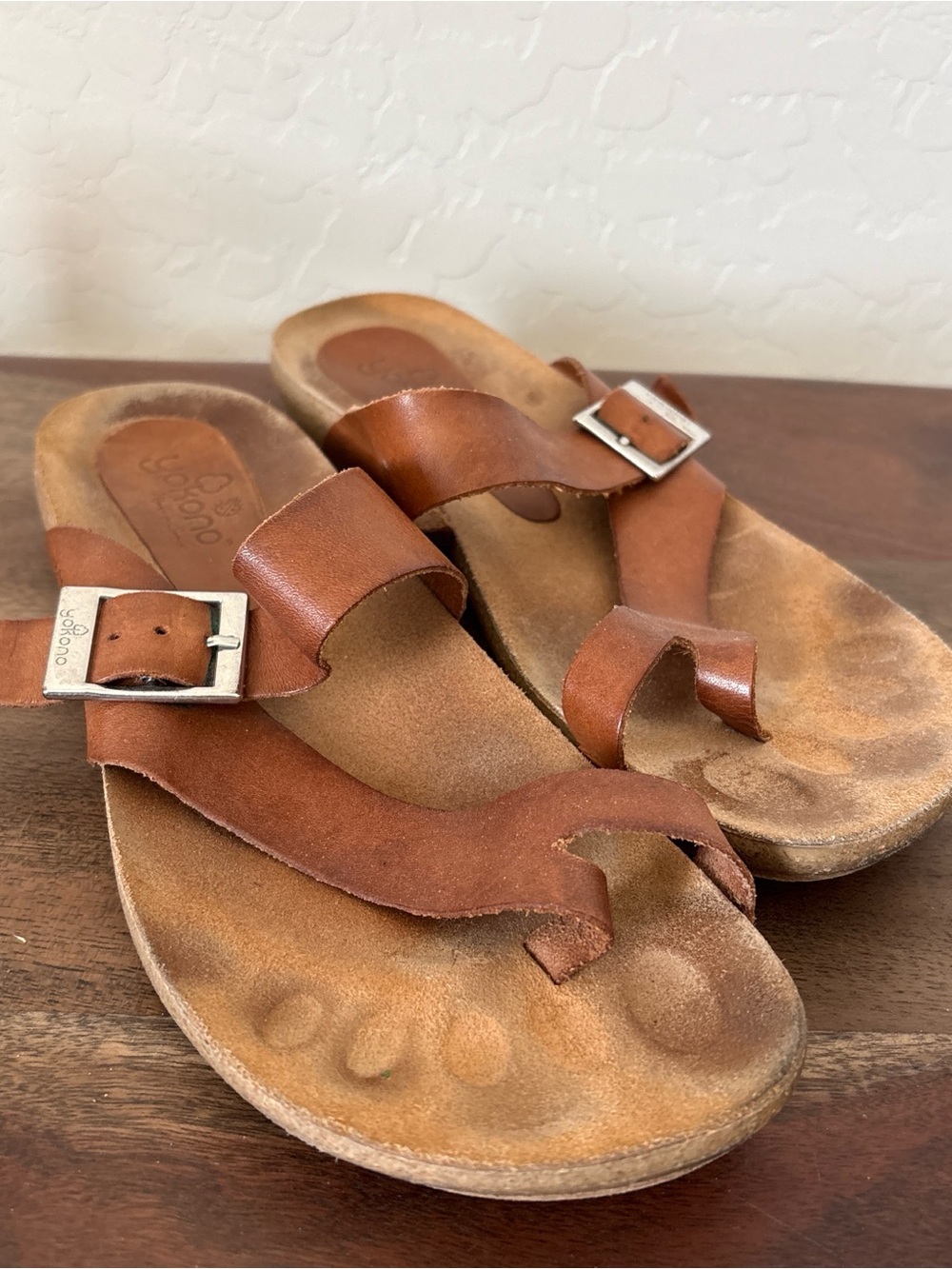 Yokono Brown Leather Sandals Cork Slides Toe Ring Women’s 9 Flip Flop Shoes - Picture 8 of 8